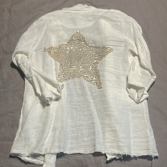 Venti 6 white linen embellished blazer - EUC - Picture 3 of 4